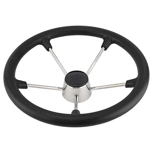 Yaegarden 11 Inch 5 Spoke Boat Steering Wheel, Stainless Marine Wheel with Black Foam Grip