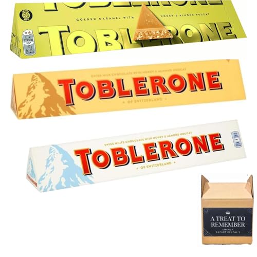 Tobblerone Chocolate Large 3 Pack Gift Bars Original Milk, Golden Caramel & White 360g Ultimate Triangle Indulgence | By SHANZA DEPARTMENTAL'S