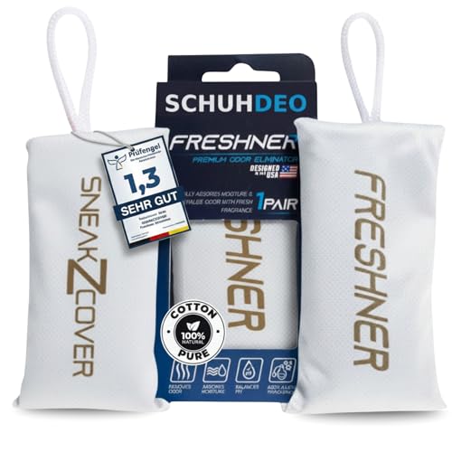 Freshner desodorante para zapatos contra el olor de los pies y el sudor, elimina olores y deja un aroma fresco, para zapatos de trabajo, zapatos deportivos y zapatillas (blanco – Cotton Pure)