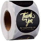 IBAKE 2 Inch Thank You Stickers Small Business - 500 Round Labels with 4 Designs – Black Stickers Roll with Gold Font Thank You - Waterproof Packaging for Business Boutiques Retailers