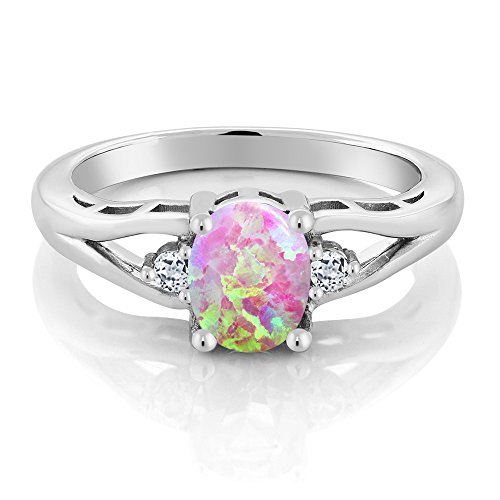 Gemstone Birthstone and White Topaz 3-Stone Engagement Ring for Women in 925 Sterling Silver | Oval 8X6MM and Round 2MM | Elegant Three-Stone Wedding Anniversary Promise Ring | Sizes 5-92