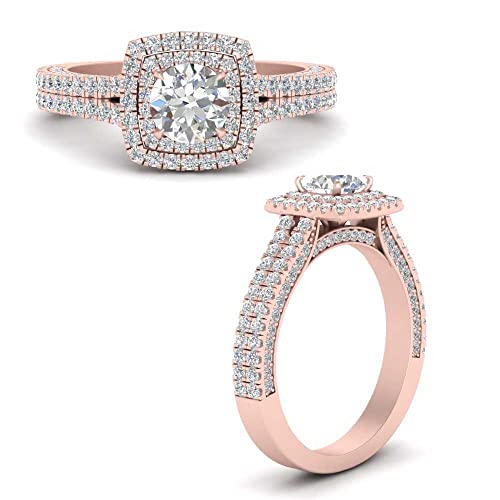 Image of 55Carat Choose Your Gemstone Double Band Square Halo Diamond CZ Ring 18K Rose Gold Plated Round Shape Halo Engagement Rings Everyday Jewelry Wedding Jewelry Handmade Gifts for Wife US Size 4 to 12
