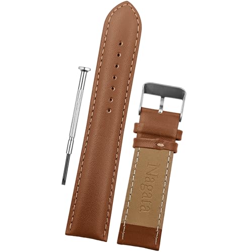 Image of DBLACK ''NAGATA'' Leather Watch Strap, Fully Stitched Matte Finish Watch Belt / / For 18mm, 20mm, 22mm, or 24mm Full-Padded Watch Band (Choose Your Size & Color)