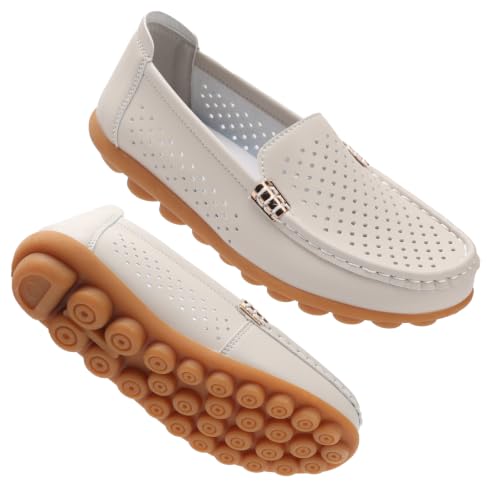 Image of Women's Comfortable & Lightweight Leather Loafers Slip-Ons Driving Walking Mocs Boat Shoes Cute Business Casual Dress Shoes Work Flats for Women
