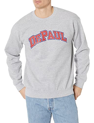 DePaul Blue Demons 50/50 Blended 8-Ounce Vintage Arch Crewneck Sweatshirt, Medium, Sport Grey