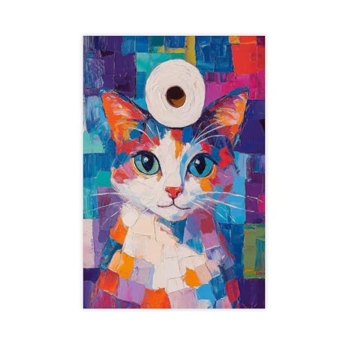 Impression sur toile chat rigolo déco toilettes et cuisine 61x91cm