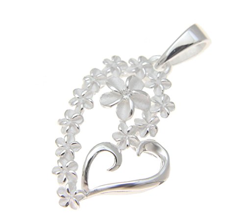 Arthur's Jewelry 925 sterling silver 13 Hawaiian plumeria flower sand blast finished heart design pendant2
