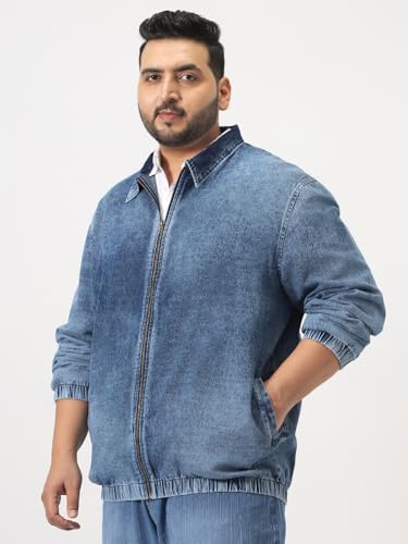Image of Urbano Plus Men's Relaxed Fit Full Sleeve Harrington Denim Jacket