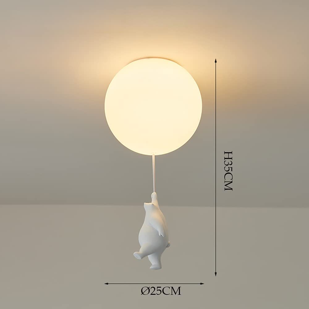 Plafoniera Bambini Bianca Paralume in Vetro Stanza Ragazzi Ragazze Piccolo Orso Camera da Letto Illuminazione Interni Lampadario Luci Sospese Lampada A Sospensione Base G9 Luce Bianca 6000K,A,Ø25CM