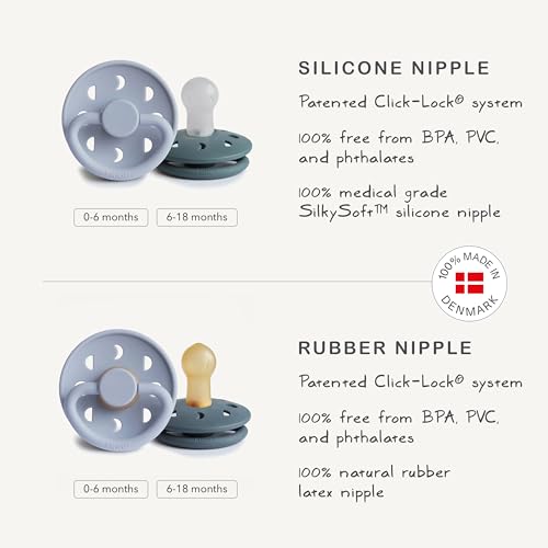 Image of FRIGG Moon SilkySoft Silicone Baby Pacifier | Made in Denmark | BPA-Free (Pale Daffodil /Soft Lilac, 6-18 Months)