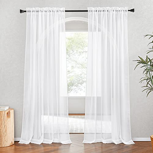 Image of NICETOWN Bedroom White Sheer Curtains 80 Inches Long, W54xL80, 2 Panels | Rod Pocket Chic Soft Voile Sheer Light Filtering Doorway Window Curtains & Drapes for Living Room /Porch