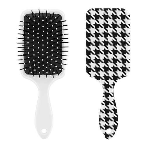 パドルブラシ 白い 千鳥柄 チェック ヘアブラシ くし 絡まない 頭皮マッサージ おしゃれ レディース メンズ 兼用 頭皮ケア キャラクター マッサージブラシ ツヤ サラサラ 便利 人気 かわいい 乾湿両用