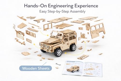 Image of DIY Wooden Off-Road Car STEM Science Toy Kit for Kids | 3D Puzzle Craft Model | Educational Learning & Logical Thinking Toy | 120 Pieces | Age 8+ (Off-Road Vehicle)