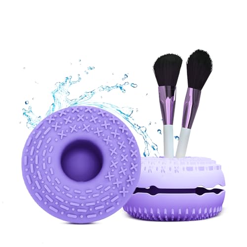 Gleva Portable Washing Tool Cosmetic Brush Cleaner Long Textures Cosmetic Brush Cleaner Silicone Makeup Cleaning Brush Scrubber Mat (Random Color)