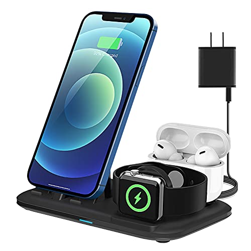Charging Station 3 in 1, Fast Charging Stand for Apple Devices Charger Station for iWatch 6/SE/5/4/3/2/1 Charging Stand for iPhone AirPods Pro/2/1 Charging Dock Holder(with 18W Adapter) Matt Black
