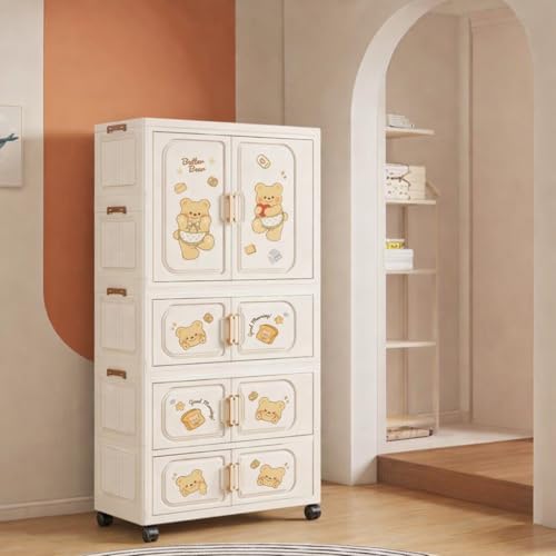 Image of Portable Collapsible Wardrobe for Kids Plastic Storage - Cloth Organizer Cupboard /Multipurpose Storage /Closet for Bedroom /Living Room /Easy to Assemble Room & Home (Butter Bear-4)