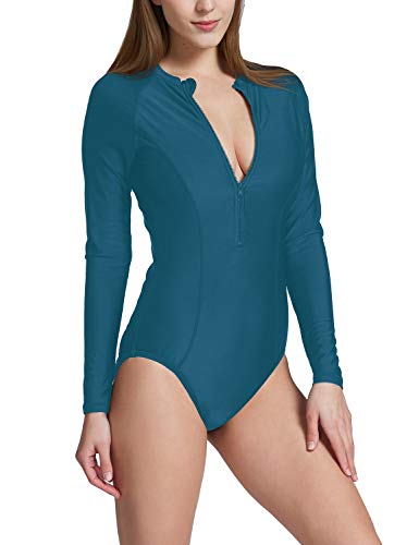 BALEAF Women's Long Sleeve One Piece Sun Protection Rash Guard Rashguard UPF 50+ Wetsuit Swimsuit Steel Blue M