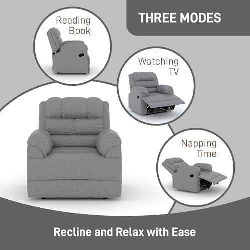 Image of Amazon Brand - Solimo Avalon Single Seater | Premium Mosha Fabric | Manual Recliner | Grey