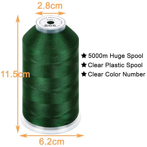 Image of New brothread - Single Huge Spool 5000M Each Polyester Embroidery Machine Thread 40WT for Commercial and Domestic Machines - Deep Green