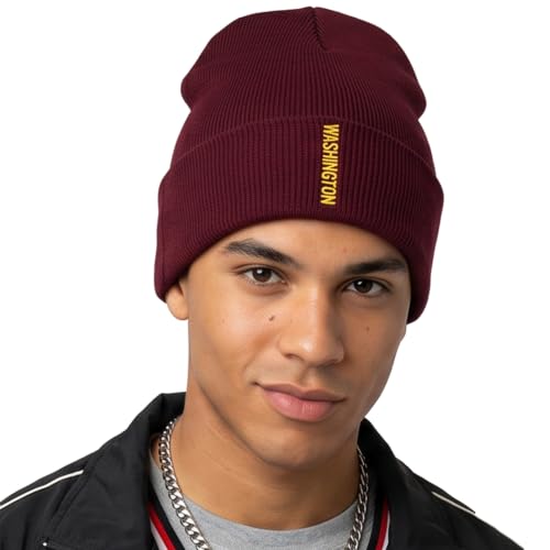 Daxton Vertical USA Cities Cuffed Beanie Winter Knit Hat Skully Cap for Men Women Washington Burgundy Gold