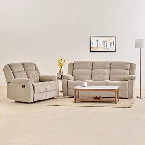 Image of Home Centre Helios Zurich Fabric Pine Wood 3+2 Seater Recliner Sofa - Beige