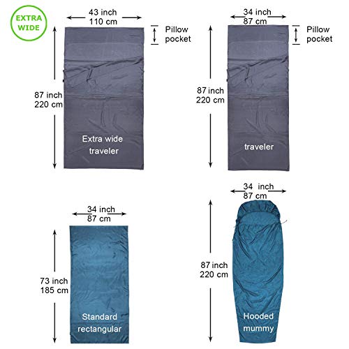 Image of Browint Silk Sleeping Bag Liner, 100% Mulberry Silk Sleep Sheet, Sack, Extra Wide 87 inchx43 inch & 87 inchx34 inch, Lightweight Travel Sheet for Hotel, Envelop Rectangular 73 inchx34 inch, Hooded Mummy 87 inchx34 inch