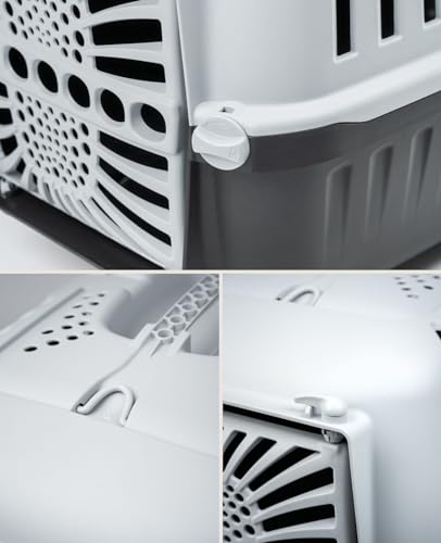 lionto Hundetransportbox aus robustem recyceltem Kunststoff, 48x31,5x33 cm, Transportbox mit praktischem Schließsystem & Tragegriff, auch geeignet für Katzen & Kleintiere, für Haustiere bis 15kg grau