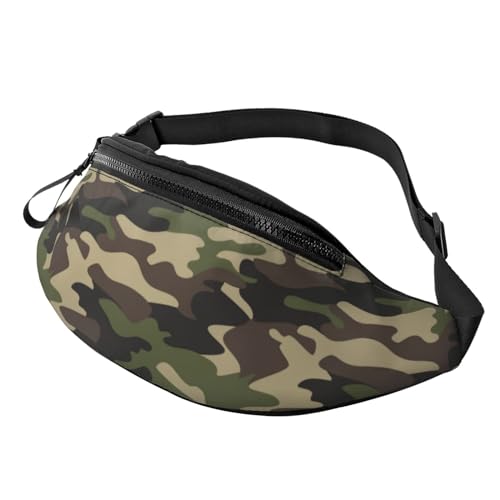 Camuflaje Verde Marrón Camuflaje Riñonera Regulable Riñoneras Ajustable Bolsa De Cintura Para Hombre Senderismo Correr 14X35Cm
