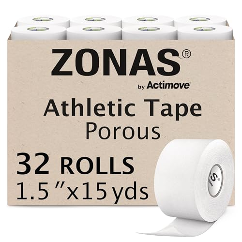 ZONAS by Actimove Athletic Tape for Muscles and Joint Support and Immobilization Strong Skin Adhesion Hand-tearable White 1.5 in x 15 yd Speedpack - 32 Rolls