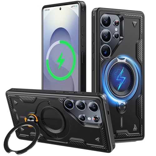 Coque Samsung S25 Ultra magnétique avec anneau rotatif 360 antichoc noire