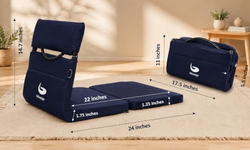 Image of Meditation Chair | Foldable Floor Seat with Cushion and Back Support | for Yoga, Pranayama, Prayer & Cross-Legged Sitting | Portable Metal Frame with Carry Bag | 2 Year Warranty (Dark Blue)
