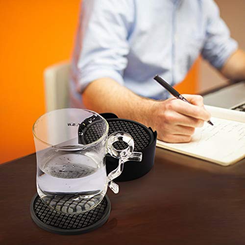 Me.fan Silicone Coasters [6 Pack] Thickened Drink Coasters With Holder - Cup Mat - Non-Slip, Non-Stick, Stay Put, Deep Tray - Prevents Furniture And Tabletop Damages(Black) #TOP7