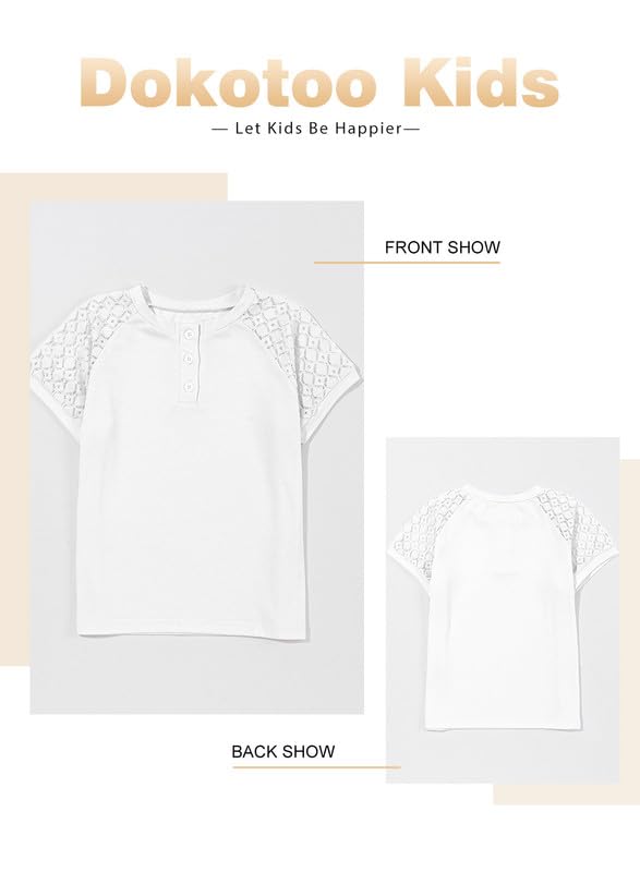Image of DOKOTOO KIDS Girls Fashion Lace Short Sleeve Shirts Casual Button Crewneck Blouses Tops 6-15 Years