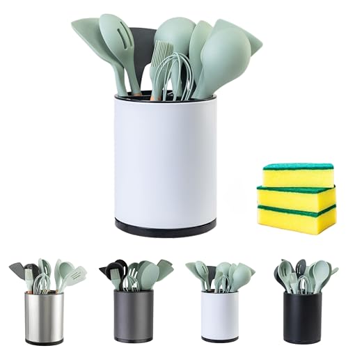 LIBODOUR Utensil Holder,4-in-1 Large Kitchen Utensil Holder For Counter,Rotating Silverware...