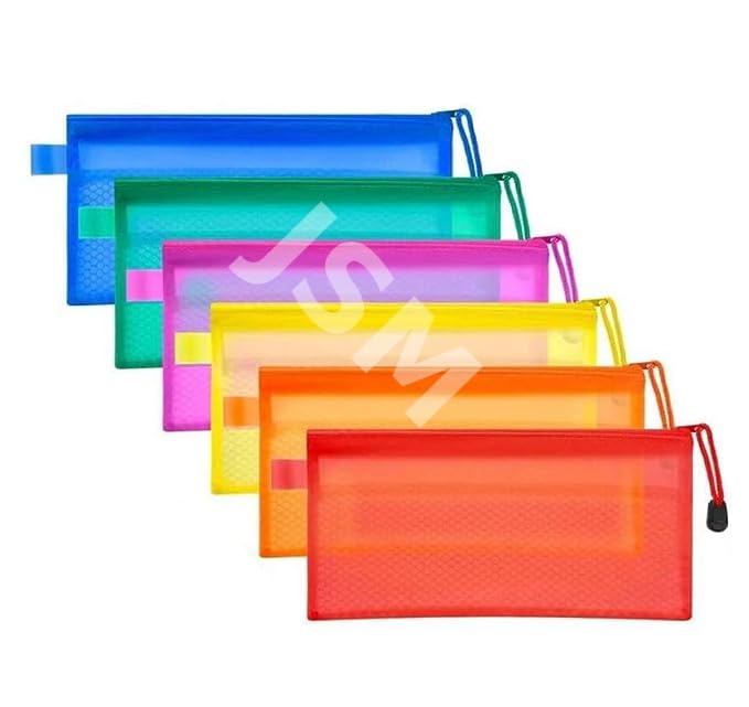 JSMSH Multipurpose Waterproof Zipper Pouches Document Holder/Pen Pencil Case/Stationery Storage Bags/Cosmetic Pouch/Travel Organizer (Multicolour, Cheque Size)(Pack of 50) (B0BXXN8XQK) Amazon Price History, Amazon Price Tracker