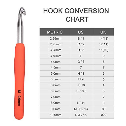 Crochet Hooks Set,14 Pcs Ergonomic Soft Grip Handles Large-Eye Blunt Knitting Needles Kit with Case for Arthritic Hands,2.25 mm(B)-10mm(N) Extra Long Plus Knit Needles Weave Yarn Set,Best Gift
