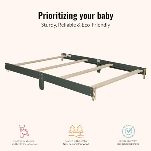 Image of Dream On Me Universal Crib to Full Size Bed Conversion Kit, Solid Wood Bed Rails for Select Convertible Cribs, Strong & Stable Support, Forest Green