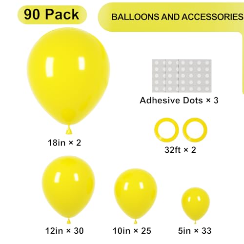 Image of Voircoloria 90pack Yellow Balloons Different Size 18 /12 /10 /5 Inch Yellow Balloon Garland Arch Kit for Graduation, Wedding, Birthday, Baby Shower, Sunflower and Honeybee Theme Party Decorations
