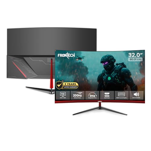 Image of FRONTECH Gaming 32 Inch Curved LED Monitor| Refresh Rate 200Hz, VA Panel, 1800R Curve | Full HD 1080p, Bezel Less Design | HDMI & DP Ports (MON-0076)