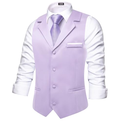Hi-Tie Men's Suit Vest Business Casual Waistcoat with 3 Pockets for Wedding or Tuxedo Vest V-Neck2