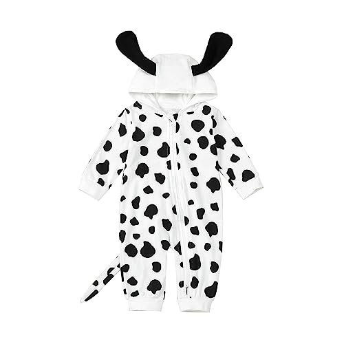 Image of Merqwadd Baby Dog Halloween Costume Boy Girl Dalmatian Spotted Puppy Onesie Aminal Halloween Cosplay