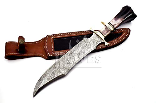 Noon Knives : Hand Made Damascus Steel Collectible Bowie Knife Handle Camel Bone (Black) #TOP6