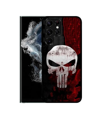 Image of Punisher Skull Design Premium 2D Printed Metal Back Case Cover for Samsung Galaxy S22 Ultra 5G