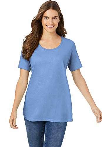 Woman Within Women's Plus Size Perfect Short-Sleeve Scoopneck Tee Shirt - 3X, French Blue #TOP11