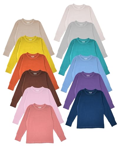 Girls/Boys/Toddler 12 Pack Athletic Performance Long Sleeve Undershirt Tops/Base Layer Cotton Stretch Shirts (12 Pack - Assorted Solid Colors, 4)
