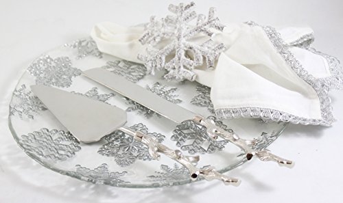 Server Set, Cake, Pie, Desert Flatware Set, Tree Branch Design, 2-Piece 18/10 Stainless Steel With Brass Handles (Light Antique Silver Finish) #TOP5