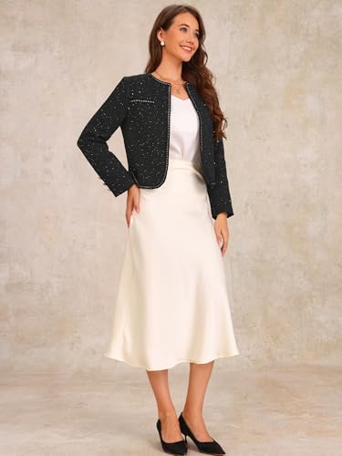 Allegra K Tweed Blazer Jacket for Women's Long Sleeve Casual Business Office Sequins Outwear4
