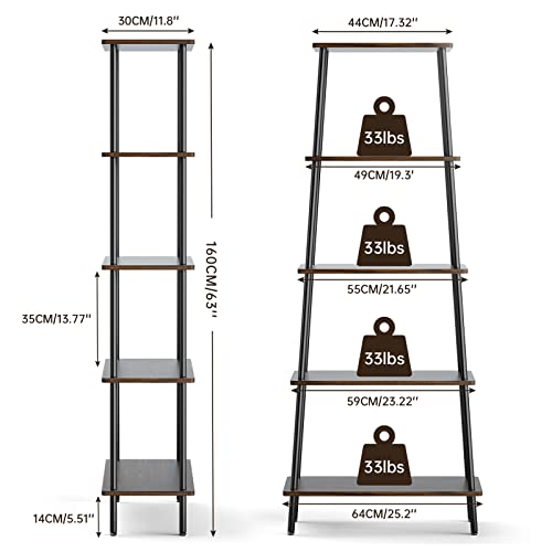 Mxarltr Ladder Shelf Bookcase, Ladder Bookshelf With Metal Frame Freestanding Storage Rack Narrow Display Flower Plant Stand For Living Room Bedroom Bathroom Kitchen Office, Walnut #TOP1