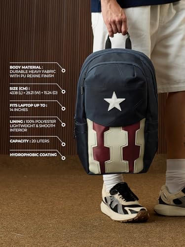 Image of The Souled Store Captain America: The Shield Backpacks | Official Marvel Merchandise | Premium Water-Resistant Laptop Bag with Shield Graphic | Durable Urban Travel Rucksack for Men & Women