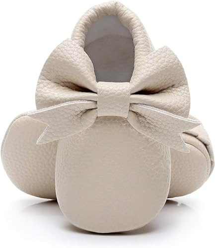 Bebila Double Bow Fringe Baby Moccasins - Soft Sole Baby Shoes Girls Toddler Crib Flats